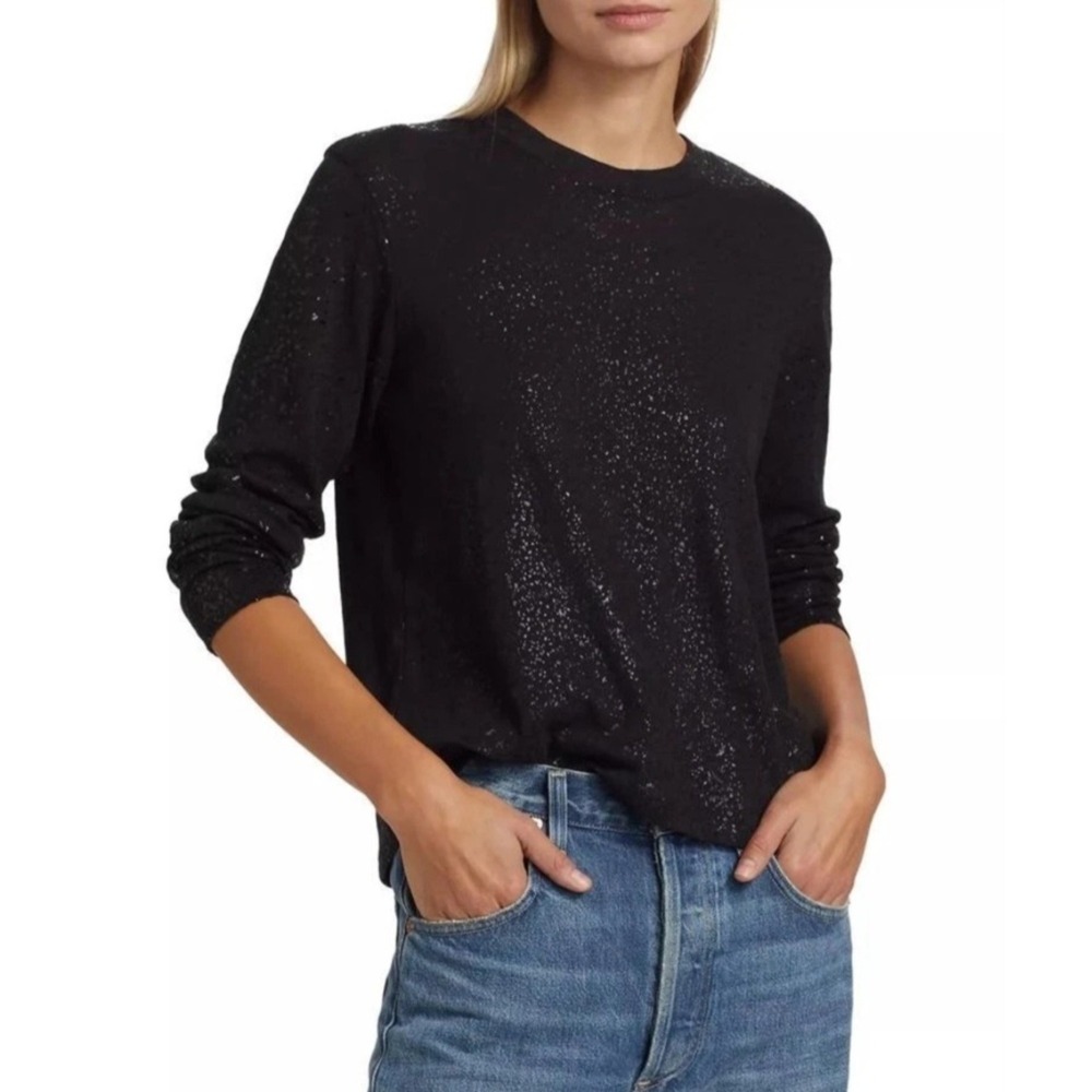 ATM Anthony Thomas Melillo Metallic Foil Slub Jersey Crop Tee XL Black